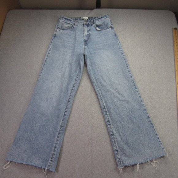 H&M Jeans Womens Size 8 Blue High Rise Wide Leg Raw Hem - Picture 1 of 13